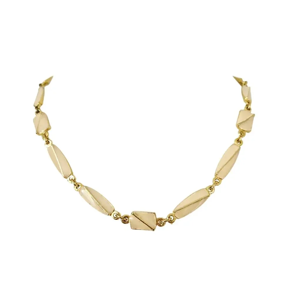 Vintage Choker Necklace Goldtone Cream Enamel Classic Midcentury Twee Coquette